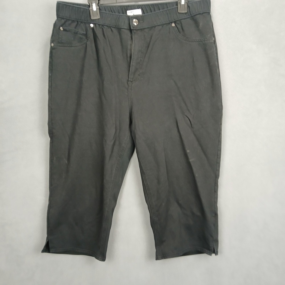 Catherines Knit Jeans Fly Front Pants Womens 1X Black Cotton Stretch Ankle Slit